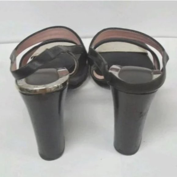 L Vuitton black chrome silver open toe logo pumps - Picture 3 of 7